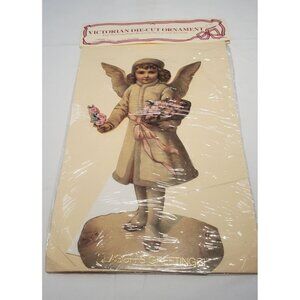 Vintage Die Cut Christmas Ornament Angel w/ Flowers & Envelope Victorian Gift
